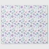 Paarse groene aquarel wilde bloem cadeaupapier (Vlak)
