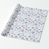 Paarse groene aquarel wilde bloem cadeaupapier (Uitgerold)