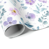 Paarse groene aquarel wilde bloem cadeaupapier (Rol Hoek)