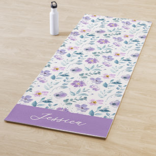 Paarse Groene Aquarel Wilde Bloem Eigen Naam Yogamat