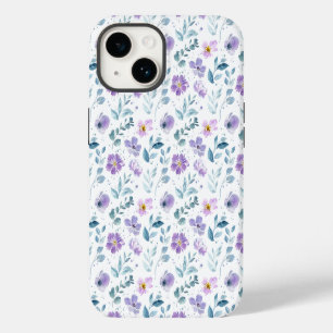 Paarse groene aquarel wilde bloem iPhone 14 hoesje