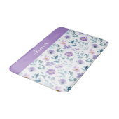 Paarse Groene Aquarel Wilde Bloem Monogram Naam Badmat (Gekanteld)