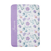 Paarse Groene Aquarel Wilde Bloem Monogram Naam Badmat (Voorkant Verticaal)
