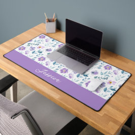 Paarse Groene Aquarel Wilde Bloem Monogram Naam Bureaumat