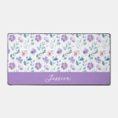 Paarse Groene Aquarel Wilde Bloem Monogram Naam Bureaumat (Voorkant)