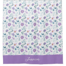 Paarse Groene Aquarel Wilde Bloem Monogram Naam