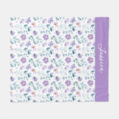 Paarse Groene Aquarel Wilde Bloem Monogram Naam Fleece Deken (Voorkant (Horizontaal))