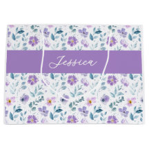 Paarse Groene Aquarel Wilde Bloem Monogram Naam