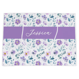 Paarse Groene Aquarel Wilde Bloem Monogram Naam Groot Cadeauzakje
