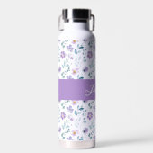 Paarse Groene Aquarel Wilde Bloem Monogram Naam Waterfles (Voorkant)