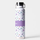 Paarse Groene Aquarel Wilde Bloem Monogram Naam Waterfles (Achterkant)