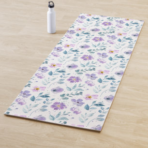 Paarse groene aquarel wilde bloem yogamat