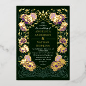 Paarse groene betoverde bloementuin bruiloft folie uitnodiging (Voorkant)