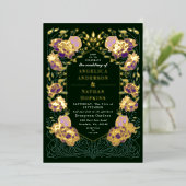 Paarse groene betoverde bloementuin bruiloft folie uitnodiging (Staand Voorkant)