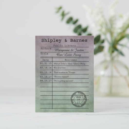  Paarse Groene Bibliotheek Kaart Bewaar de datum (Staand voorkant)