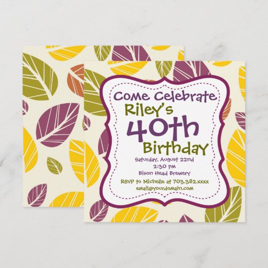 Paarse groene bladeren 40e verjaardag van de uitno kaart (Voorkant / Achterkant)