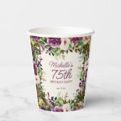 Paarse groene bladeren 75e verjaardag papieren bekers (Achterkant)