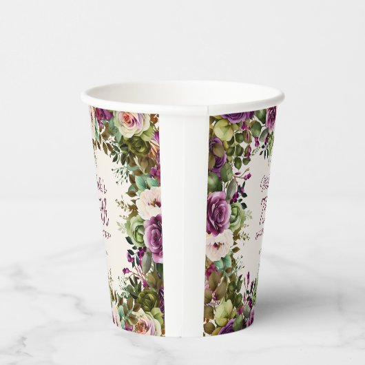 Paarse groene bladeren 75e verjaardag papieren bekers (Rechts)