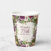 Paarse groene bladeren 75e verjaardag papieren bekers (Voorkant)