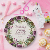 Paarse groene bladeren 75e verjaardag papieren bordje (Feest)