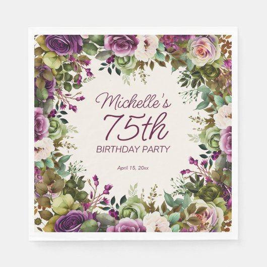 Paarse groene bladeren 75e verjaardag servet (Voorkant)