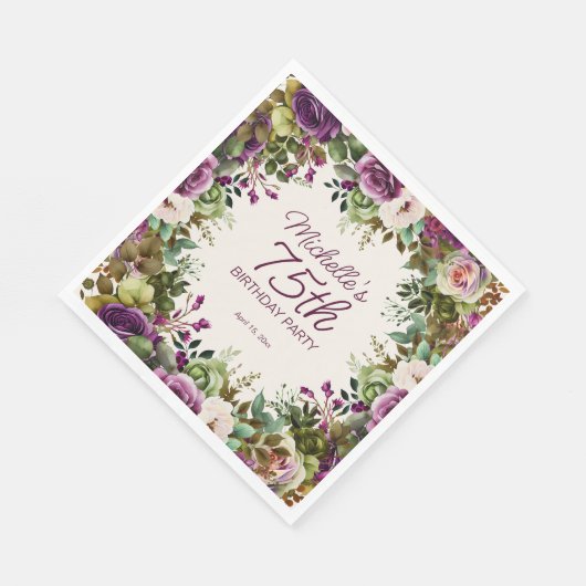 Paarse groene bladeren 75e verjaardag servet (Hoek)