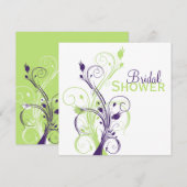 Paarse Groene Blanke Bridal Shower Uitnodiging (Voorkant / Achterkant)