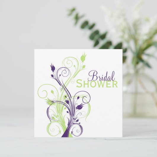 Paarse Groene Blanke Bridal Shower Uitnodiging (Staand voorkant)