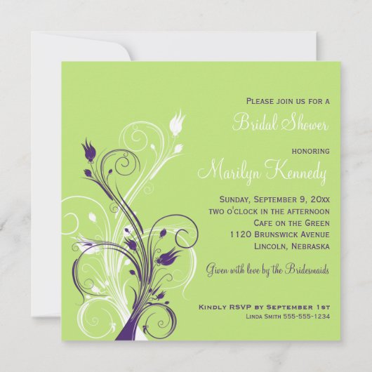 Paarse Groene Blanke Bridal Shower Uitnodiging (Achterkant)