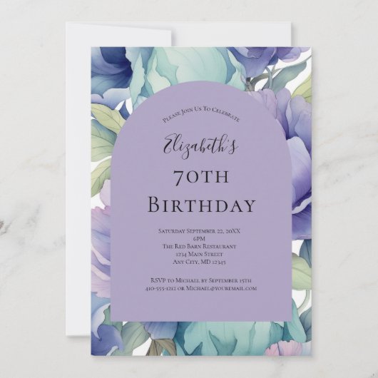 Paarse groene blauwe bloem 70e verjaardag voor haa kaart (Voorkant)