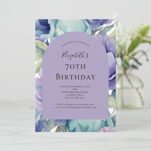 Paarse groene blauwe bloem 70e verjaardag voor haa kaart (Staand voorkant)