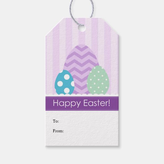 Paarse Groene Blauwe Eitjes Gelukkig Paasgeschenk  Cadeaulabel (Voorkant)