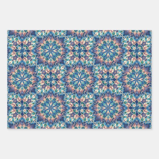 Paarse, groene, blauwe, zalm & gele Tegel Inpakpapier Vel (Voorkant)