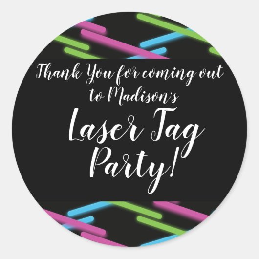 Paarse Groene Blauwgroen Neon Laser Label Verjaard (Voorkant)