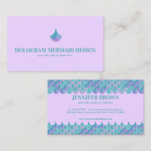Paarse Groene Blauwgroen Zeemeermin Hologram Visitekaartje (Voorkant / Achterkant)
