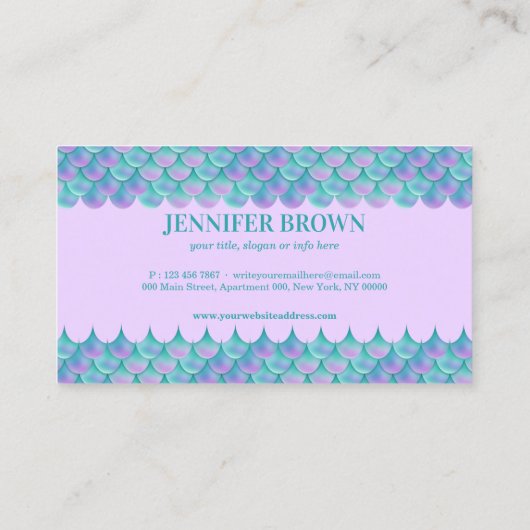 Paarse Groene Blauwgroen Zeemeermin Hologram Visitekaartje (Achterkant)