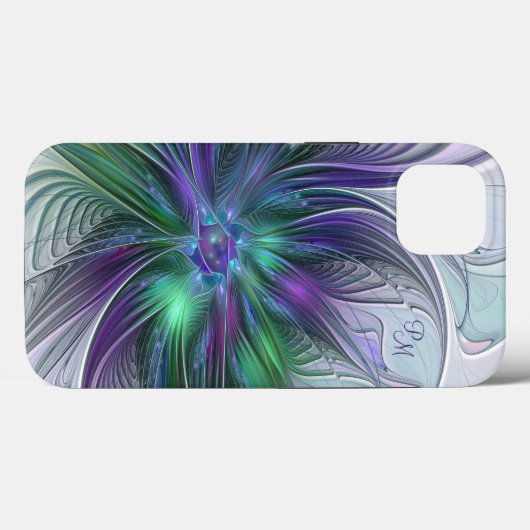 Paarse Groene Bloem Abstracte Fractale Kunst Initi Case-Mate iPhone Case (Achterkant (horizontaal))