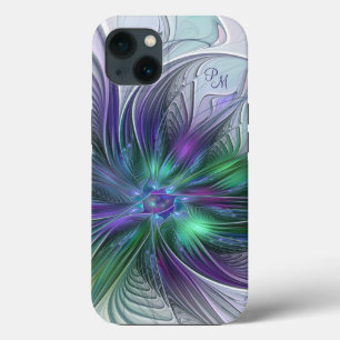 Paarse Groene Bloem Abstracte Fractale Kunst Initi Case-Mate iPhone Case