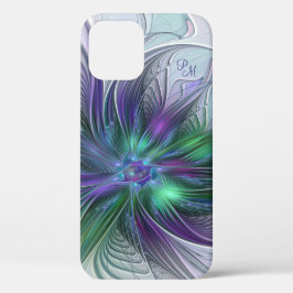 Paarse Groene Bloem Abstracte Kunst Fractal Initia Case-Mate iPhone Case
