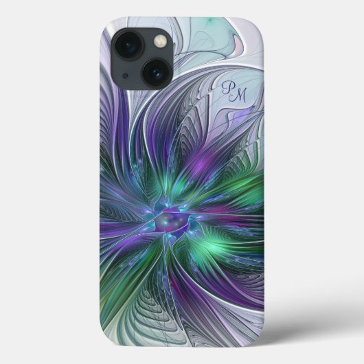 Paarse Groene Bloem Abstracte Kunst Fractale Monog Case-Mate iPhone Case (Achterkant)