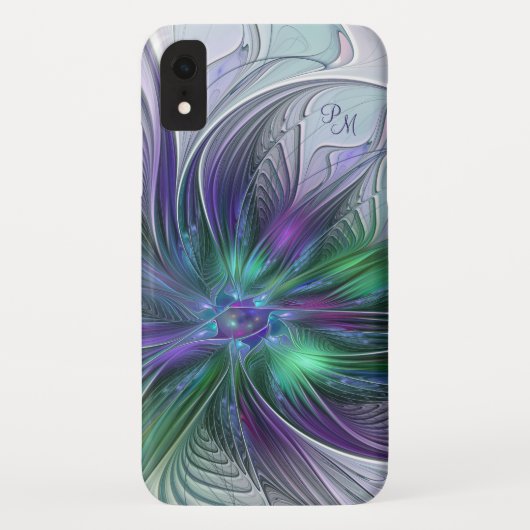 Paarse Groene Bloem Abstracte Kunst Fractale Monog Case-Mate iPhone Case (Achterkant)