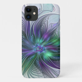 Paarse Groene Bloem Modern Abstracte Kunst Fractal Case-Mate iPhone Case