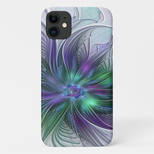 Paarse Groene Bloem Modern Abstracte Kunst Fractal Case-Mate iPhone Case (Achterkant)