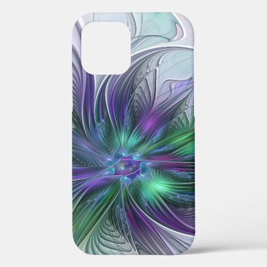 Paarse Groene Bloem Modern Abstracte Kunst Fractal Case-Mate iPhone Case (Achterkant)