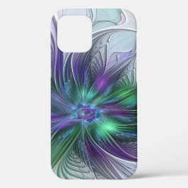 Paarse Groene Bloem Modern Abstracte Kunst Fractal Case-Mate iPhone Case