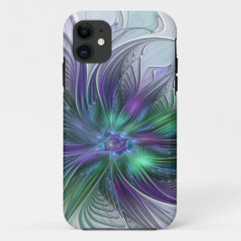 Paarse Groene Bloem Modern Abstracte Kunst Fractal Case-Mate iPhone Case