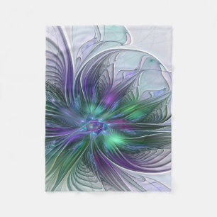 Paarse Groene Bloem Modern Abstracte Kunst Fractal Fleece Deken