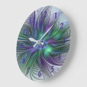 Paarse Groene Bloem Modern Abstracte Kunst Fractal Grote Klok (Hoek)