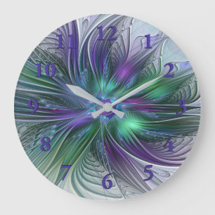 Paarse Groene Bloem Modern Abstracte Kunst Fractal Grote Klok