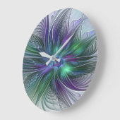 Paarse Groene Bloem Modern Abstracte Kunst Fractal Grote Klok (Hoek)